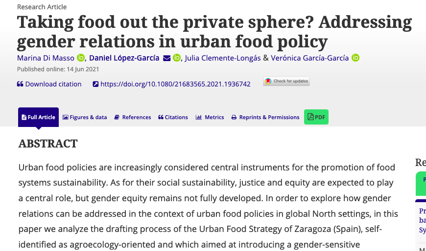 Estudio/Paper: ¿Sacamos la comida de la esfera privada? Cómo abordar las relaciones de género en la política alimentaria urbana