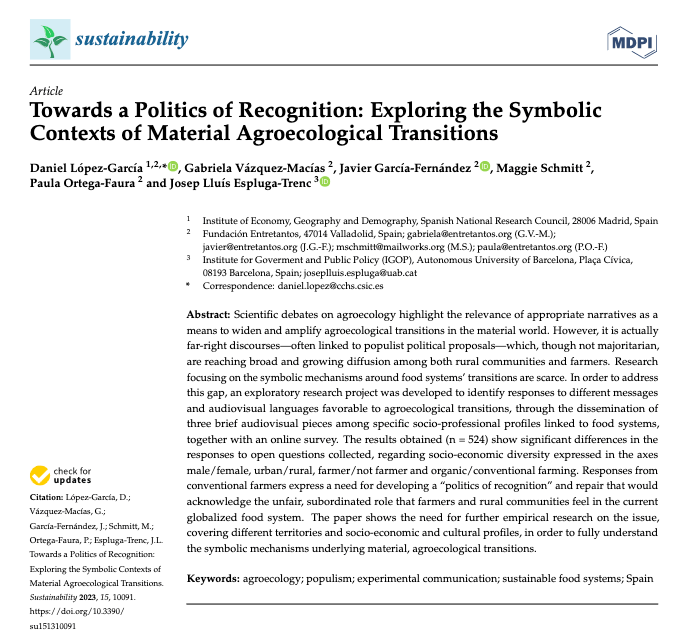 Artículo científico: Hacia una política del reconocimiento: Exploración de los contextos simbólicos y materiales de las transiciones agroecológicas