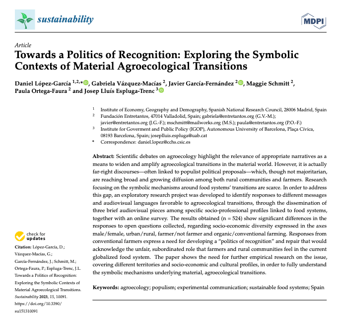 Hacia una política del reconocimiento: Exploración de los contextos simbólicos y materiales de las transiciones agroecológicas